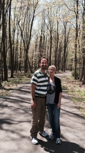 Mike and Angel on the lovely trail in the oak forest park